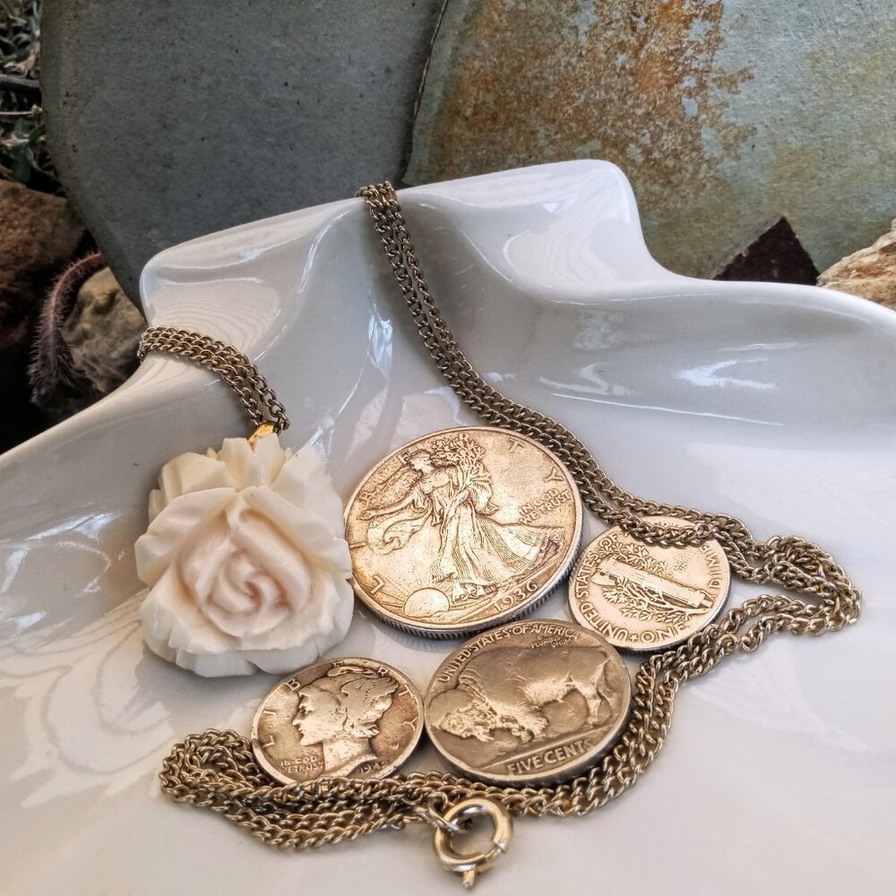 Vintage Carved Bone Rose Necklace